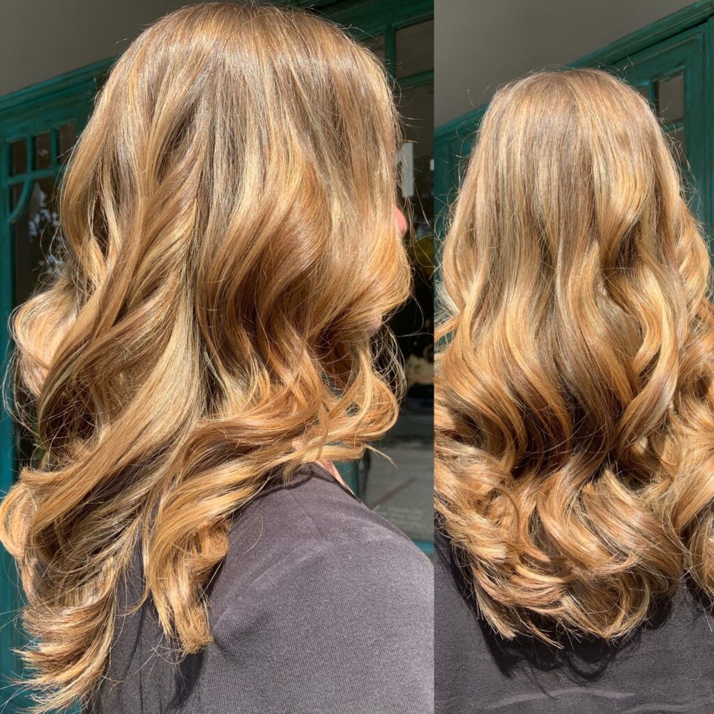 Balayage with caramel and blonde highlights