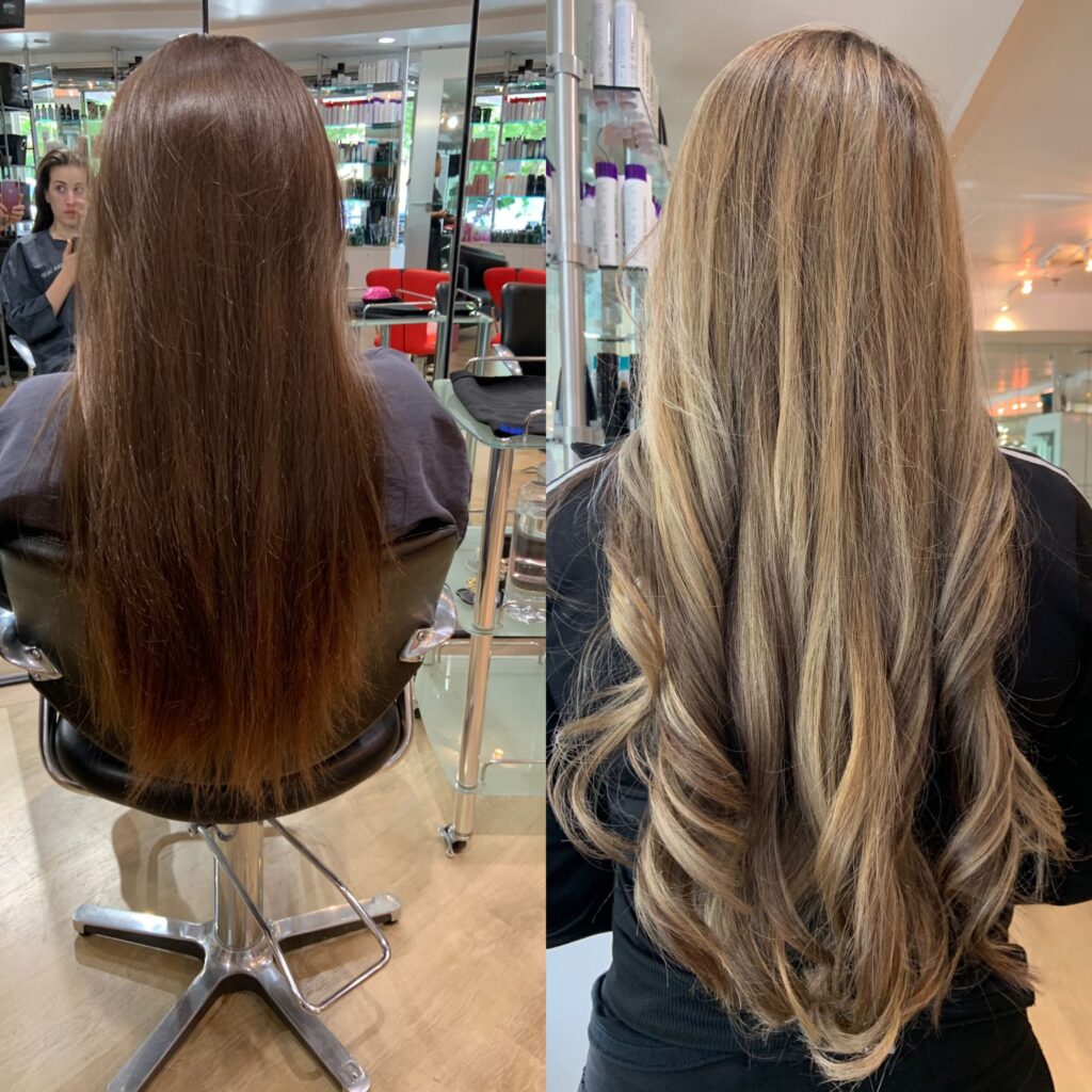 before and after brunette to soft blonde