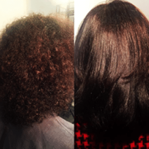 before and after image of Japanese straightening