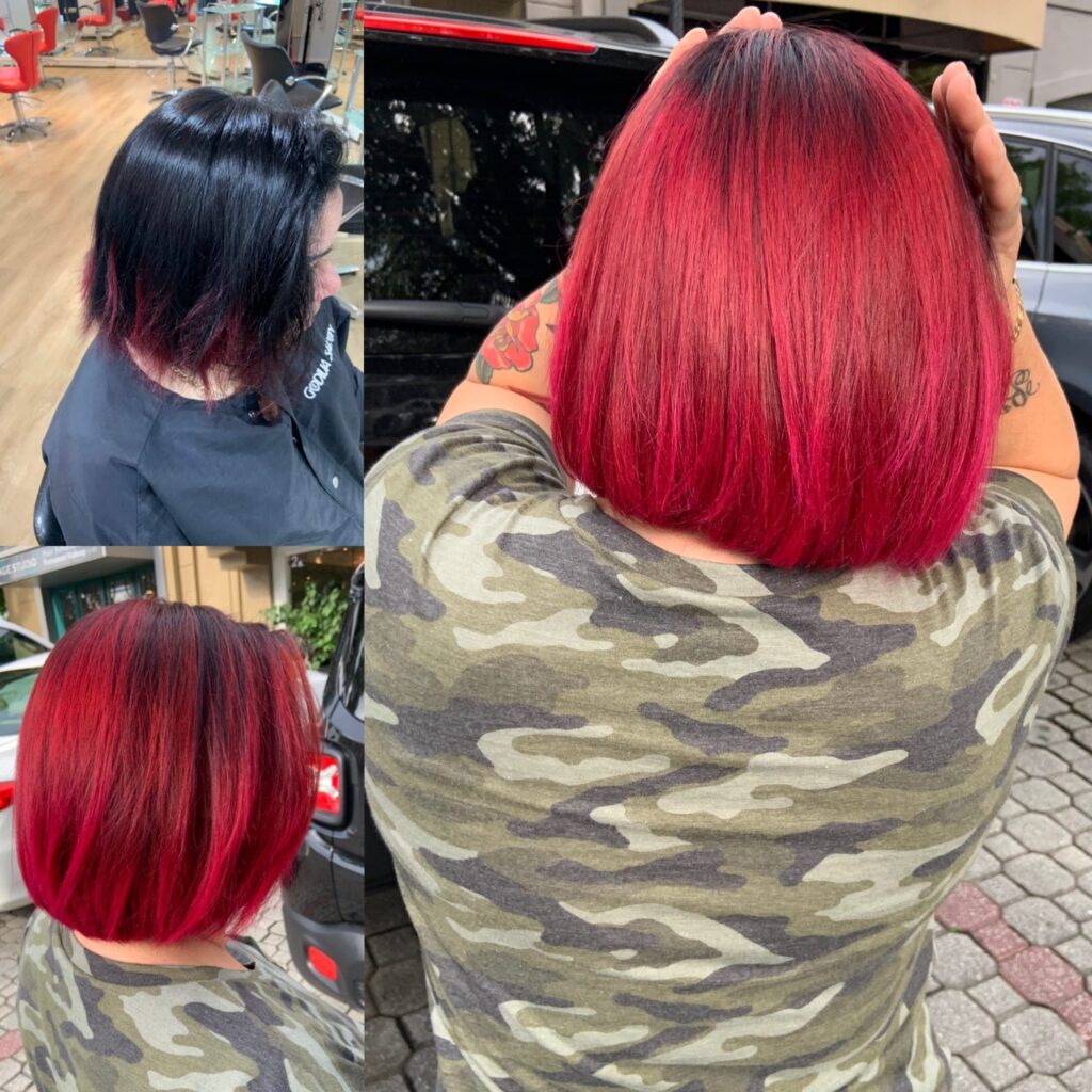 before and after fantasy color with graduated bob