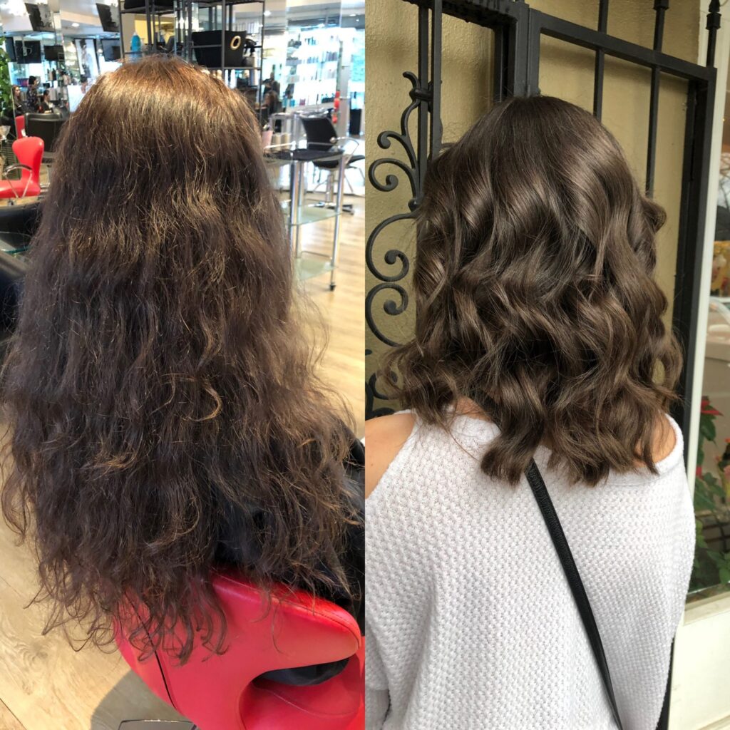 before and after with brunette permanent glaze