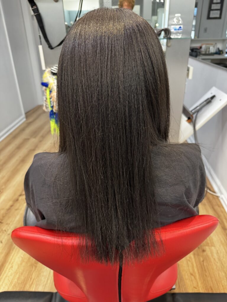 back of hair with straightening treatment